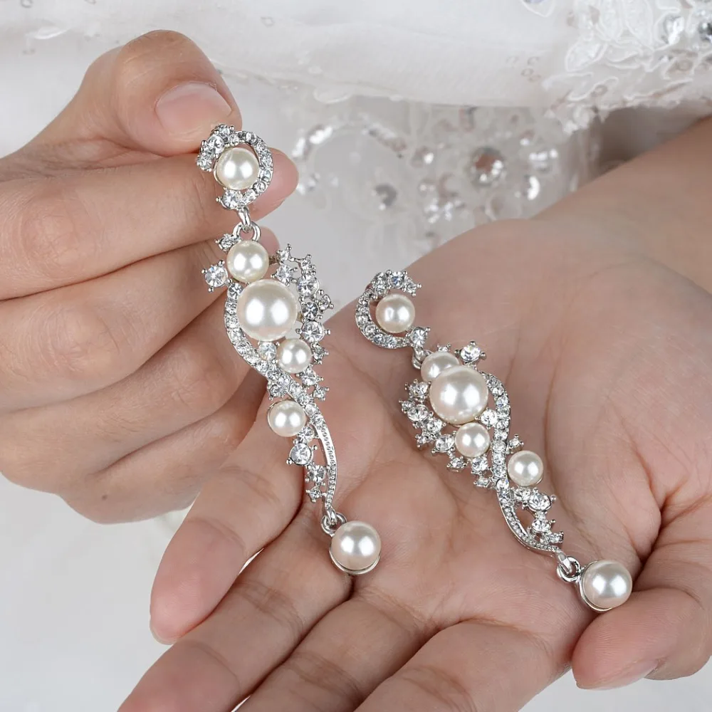 

Tuliper Elegant Simulated Pearl Vine Bridal Earrings Austrian Crystal Wedding Dangle Earrings Accessory For Party Jewelry