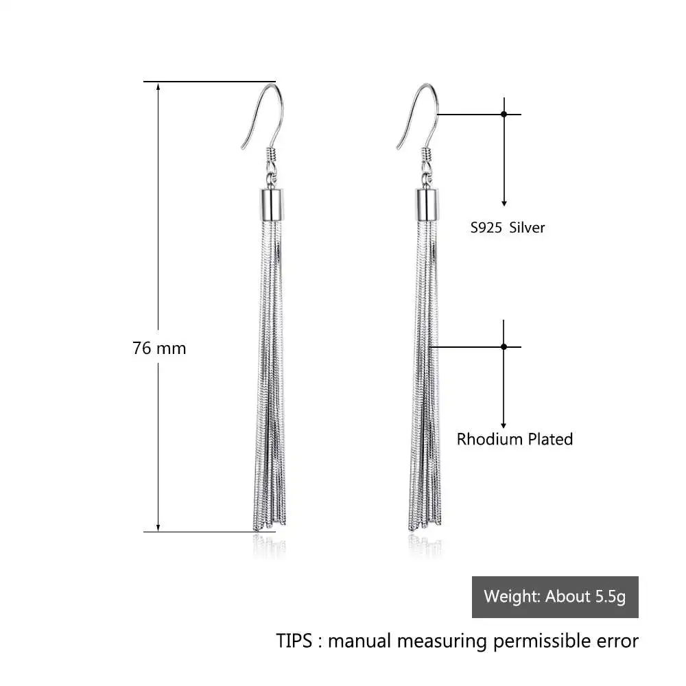 Богемные висячие серьги с кисточками для женщин, 925 пробы серебряные ювелирные изделия, женские вечерние серьги в простом стиле, подарок для девочки(JewelOra EA102034