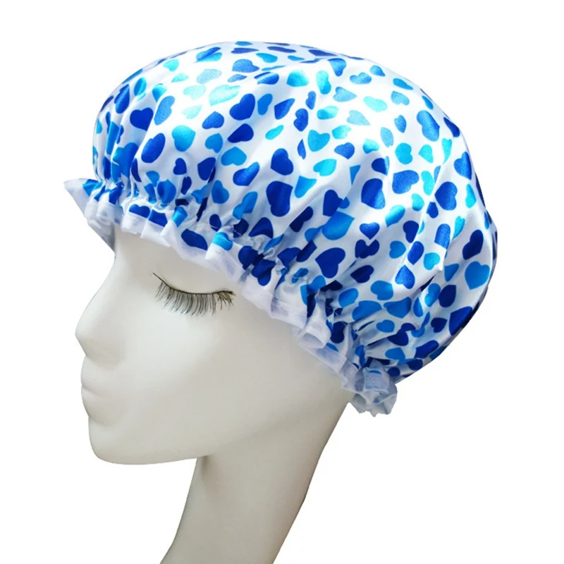 1pc Women Lovely Shower Satin Hats Colorful Thick Bath Shower Caps Hair