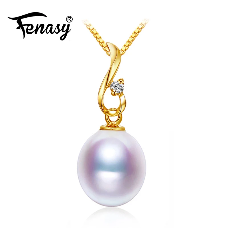 

FENASY 18K Gold Pendant Pearl Jewelry Heart Pendant Necklace Women Pearl Bohemian Brand Party Pendants Send S925 Silver Necklace