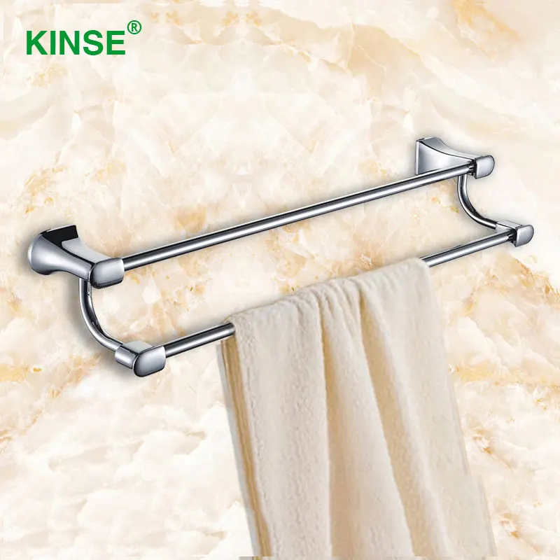 

KINSE Zinc-Alloy Chrome Double Towel Bars 60cm Length Towel Rail Towel Rack for Bathroom Accessories