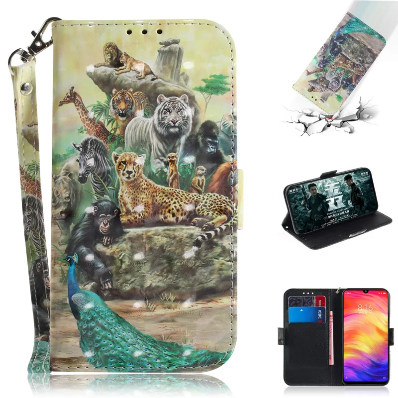 2019 горячий мягкий ТПУ + PU кожаный чехол для Xiaomi Redmi 7 Чехол 3D рельеф Флип Мобильный