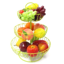 3 Tier Obst Ständer Grün Farbe Eisen Hochzeit Kuchen Stehen Runde Dessert Stand Draht Obstkorb