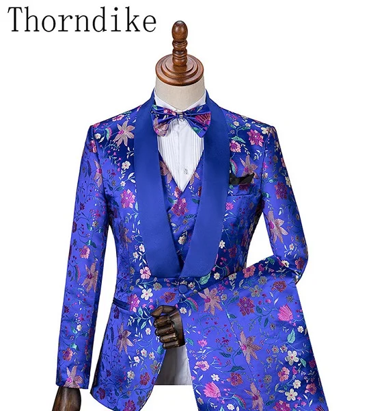 Пиджак+ жилет+ штаны) с цветочным рисунком костюм из 3 предметов Slim Fit Для Мужчин's узор цветы пиона свадьбы стройная фигура вечерние костюмы для выпускного XS-5XL - Цвет: suits7