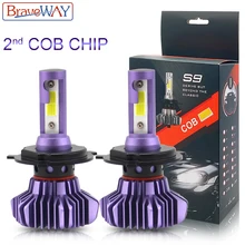 Braveway 2nd cob chip led faróis do carro lâmpadas de diodo h1 h7 h4 led h8 h11 hb3 9005 hb4 9006 farol feixe médio distante conduziu a lâmpada do carro