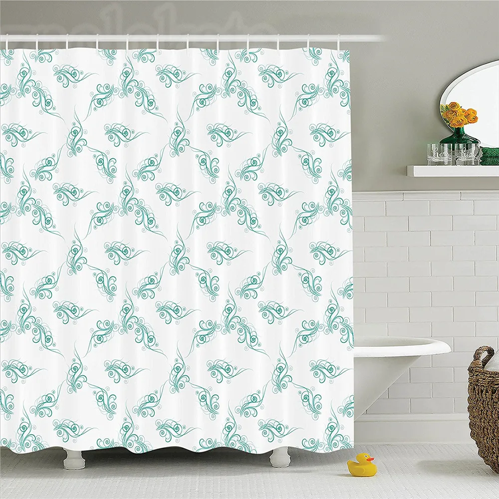 Turquoise Shower Curtain Swirling Flowers Branches Fresh Botanical