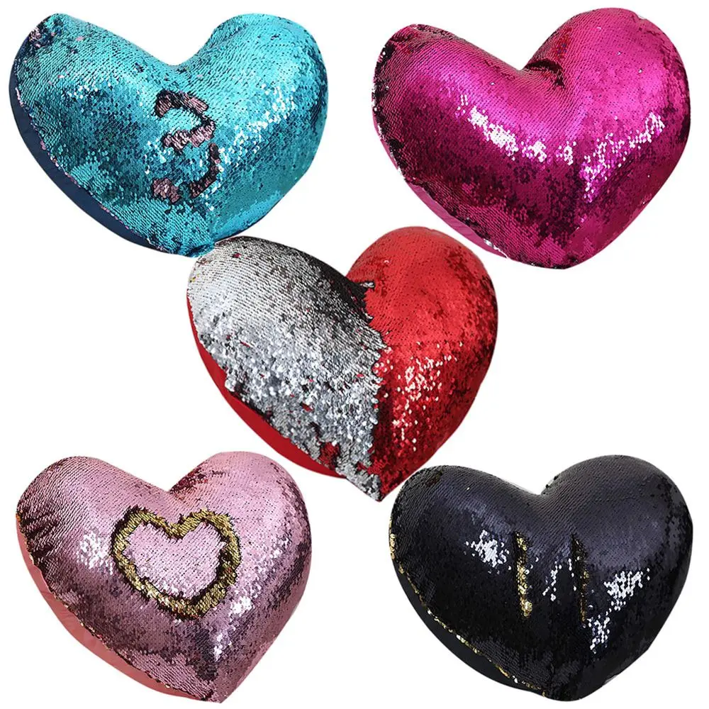 

1PC New Mermaid Bright Color Sofa Waist Throw Cushion Cover Multicolor Sequin Soft Heart Pillow Case Home Decor