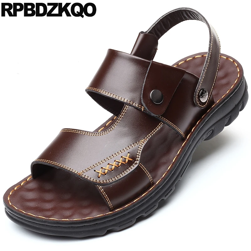 

Water 2019 Brown Men Sandals Leather Summer Big Size Plus Slides Native Breathable Slippers Outdoor Large Shoes Famous Brand 46