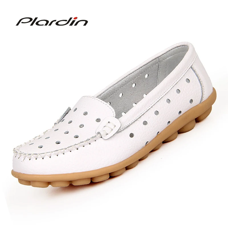 

plardin 2018 Genuine Leather Bowtie Women Ballet Flats Summer Casual Women's Shoes Woman Loafers Leather Retro Nurse Mom Shoes