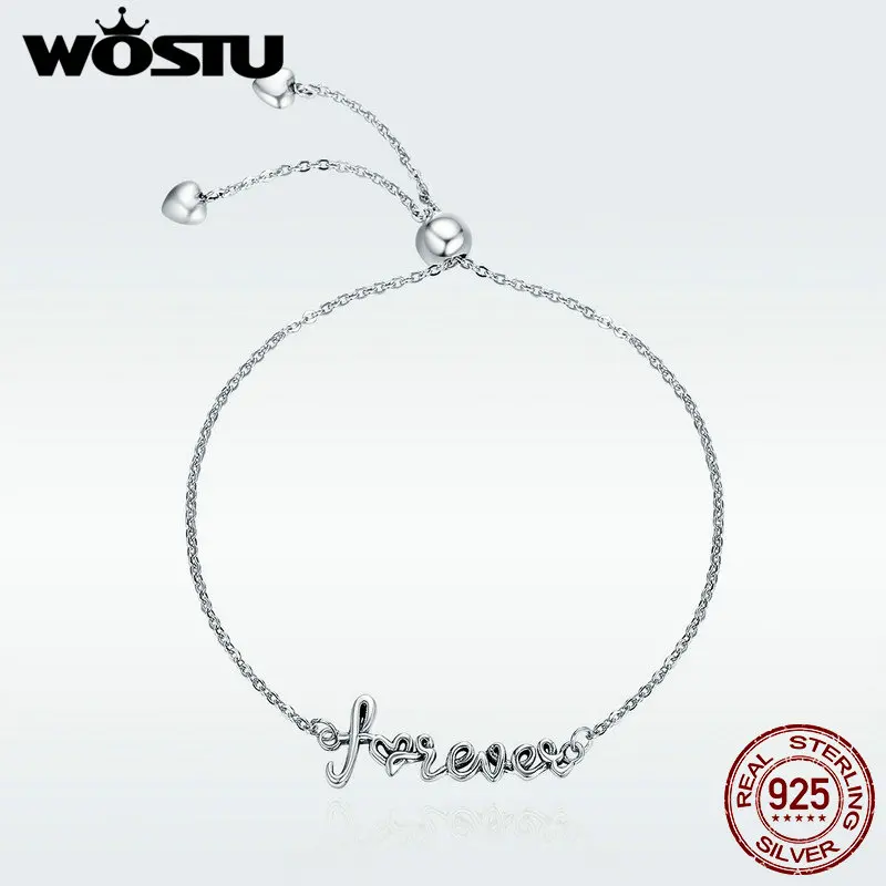 WOSTU, новинка, 925 пробы, серебряный, с надписью Love Forever, алфавит, женский браслет на цепочке, регулируемые серебряные ювелирные изделия, DXB042