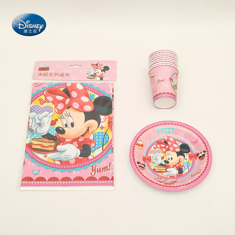 

Pink Minnie Mouse theme Disposable Tableware Sets total 37pcs (cup+plate+tablecloth) Party Decoration Kids Birthday Party