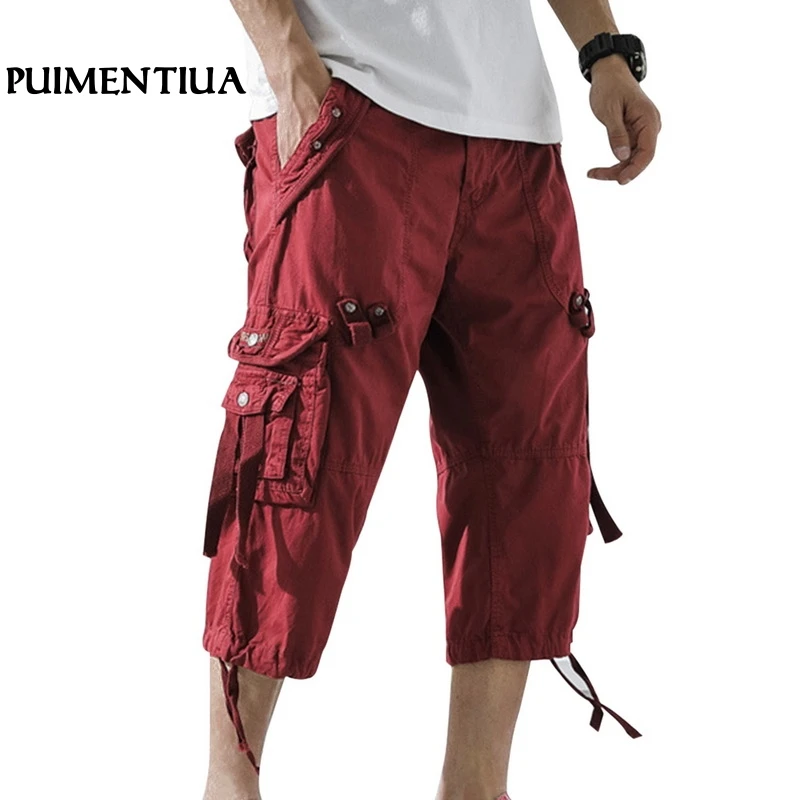 Мужские шорты-карго Pui tiua, повседневные, для тренировок, летние, свободные, с несколькими карманами, мужские спортивные хлопковые Саржевые брюки