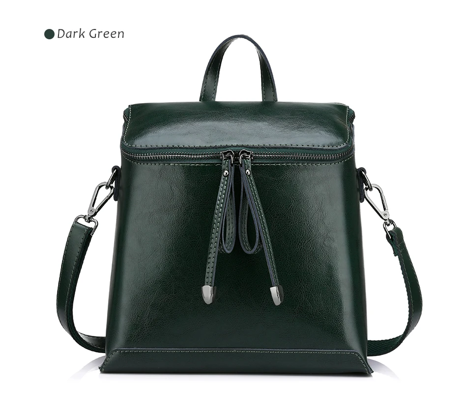 REALER vintage women backpack, oil wax leather backpack for women, ladies school bags for teenagers girls female shoulder bag