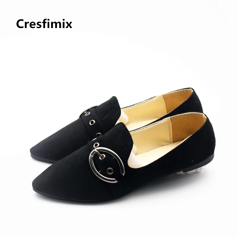 

Cresfimix women fashion black retro dance flat shoes lady cute outside pointed toe shoes female cute spring slip on shoes