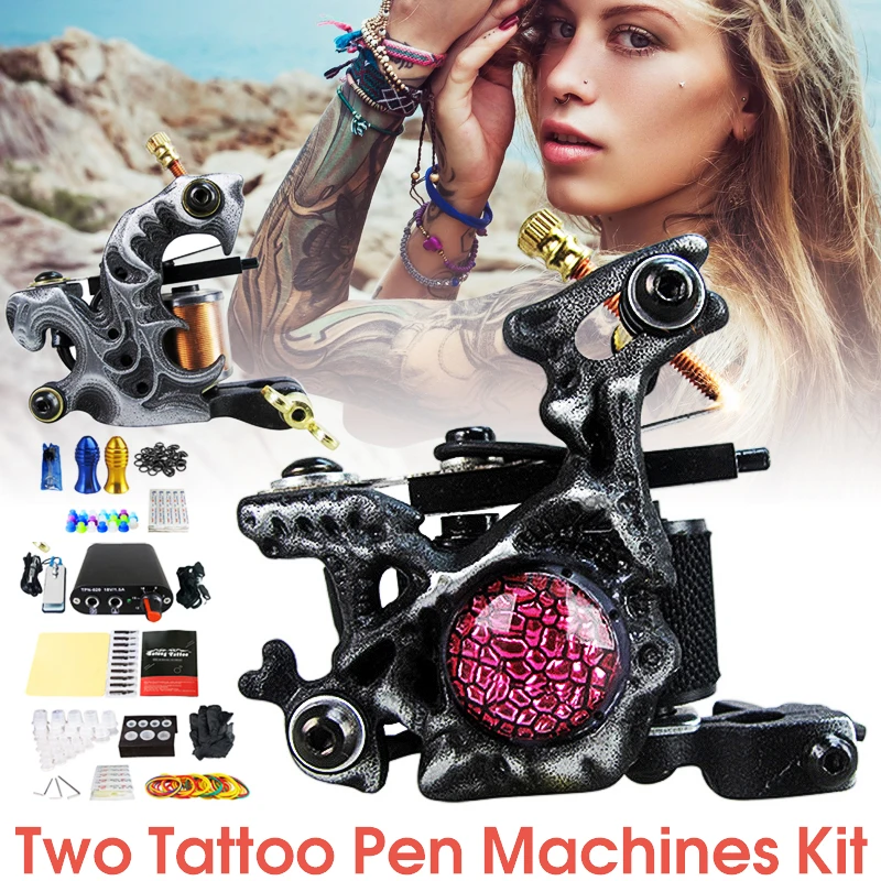 

Professional Tattoo Coil Machine Kits Two Machines Completed Tattoo Power Supply Ink Kits Two Machines for Artist Tattoo Kit Set