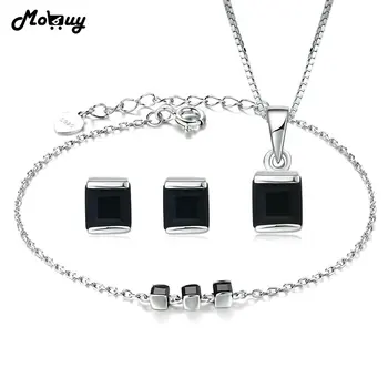 

MoBuy 3PCS Simple Style Jewelry Sets Natural Gemstone Black Chalcedony 925 Sterling Silver Fine Jewelry For Women V008BENH