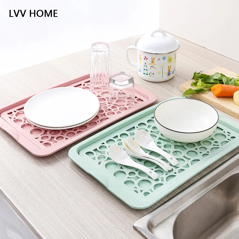 

LVV HOME dual-use drain water storage plate/Double layer environmental wheat straw kitchen storage basket fruits tray