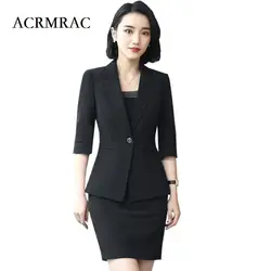 ACRMRAC Для женщин 2018 новый летний сплошной цвет Половина рукава тонкий куртка брюки Бизнес OL формальные брючный костюм