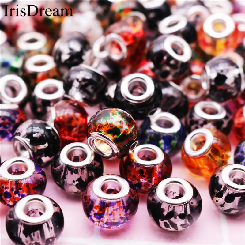 

10Pcs/Lot 16MM Big Hole Round Fragment Piece Crystal Glass Beads Murano Charm Fit DIY Pandora Bracelet Bangle For Jewelry Making