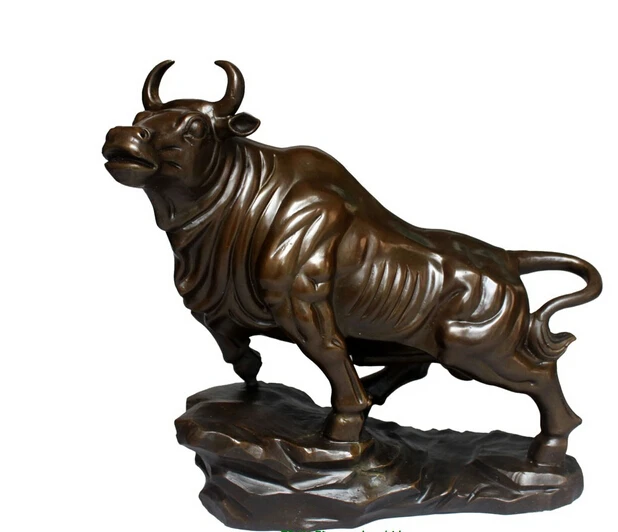 

xd 003309 Large Size Bronze Coffee Color Wall Street Bull OX on Mountain Statue 9"High