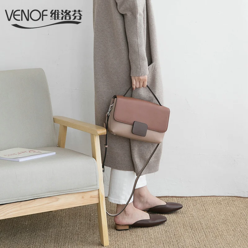 “ Bolsas de Couro de Gado Mulheres Moda Patchwork Bolsas Designer