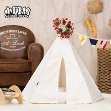 Чистый белый хлопок ткань площадка для игр домашних животных палатка teepee с ковриком