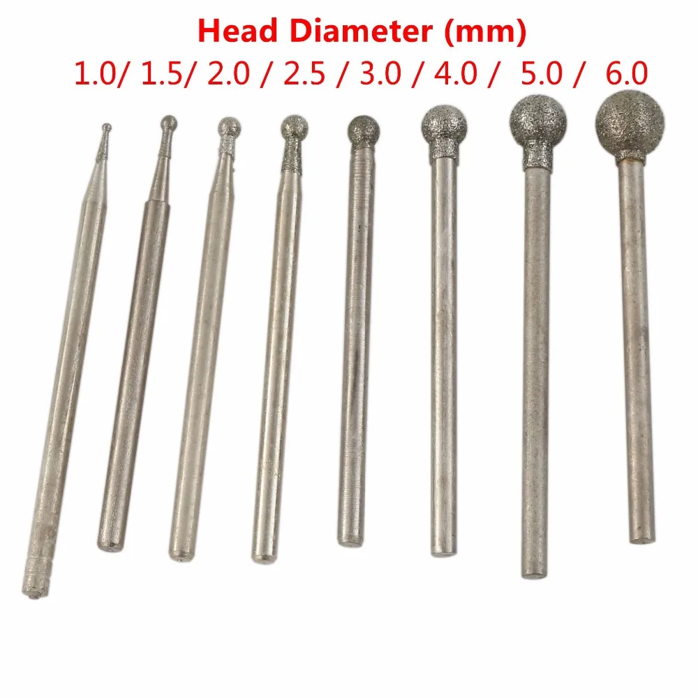 11-20Pcs Diamond Grinding Head Bits Spherical 0.8-8mm Jade Carving Burrs Coated Stone Lapidary Tools for Stone