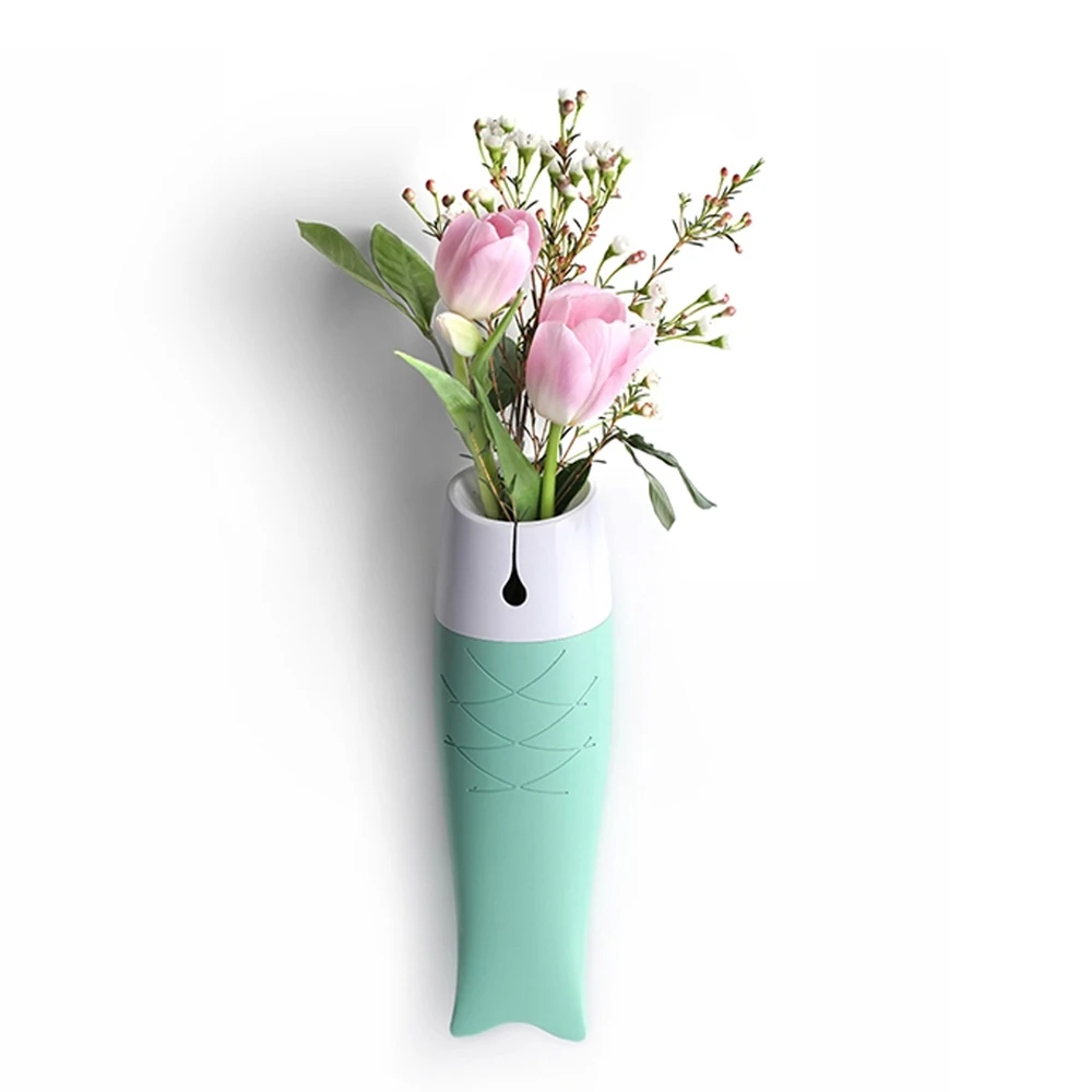 Decorative Brief Style Fish Shaped Fresh Green Wall Hanging Vases