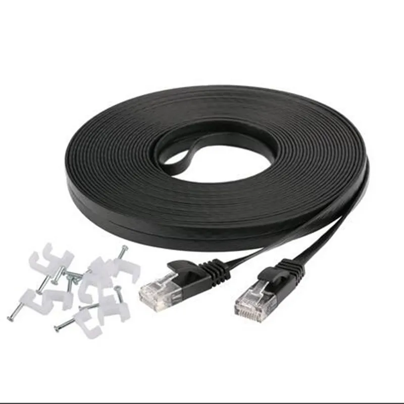 

LBSC Ethernet Flat Cat6 Cable with Cable Clips,cat 6 Ethernet Rj45 Patch Cable, slim Network computer Cable - Black