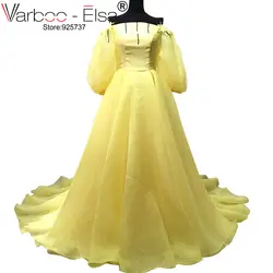 VARBOO_ELSA 2018 новый сексуальный boat-neck Желтые органзы Длинные платье для выпускного вечера с открытыми плечами вечернее платье аппликация