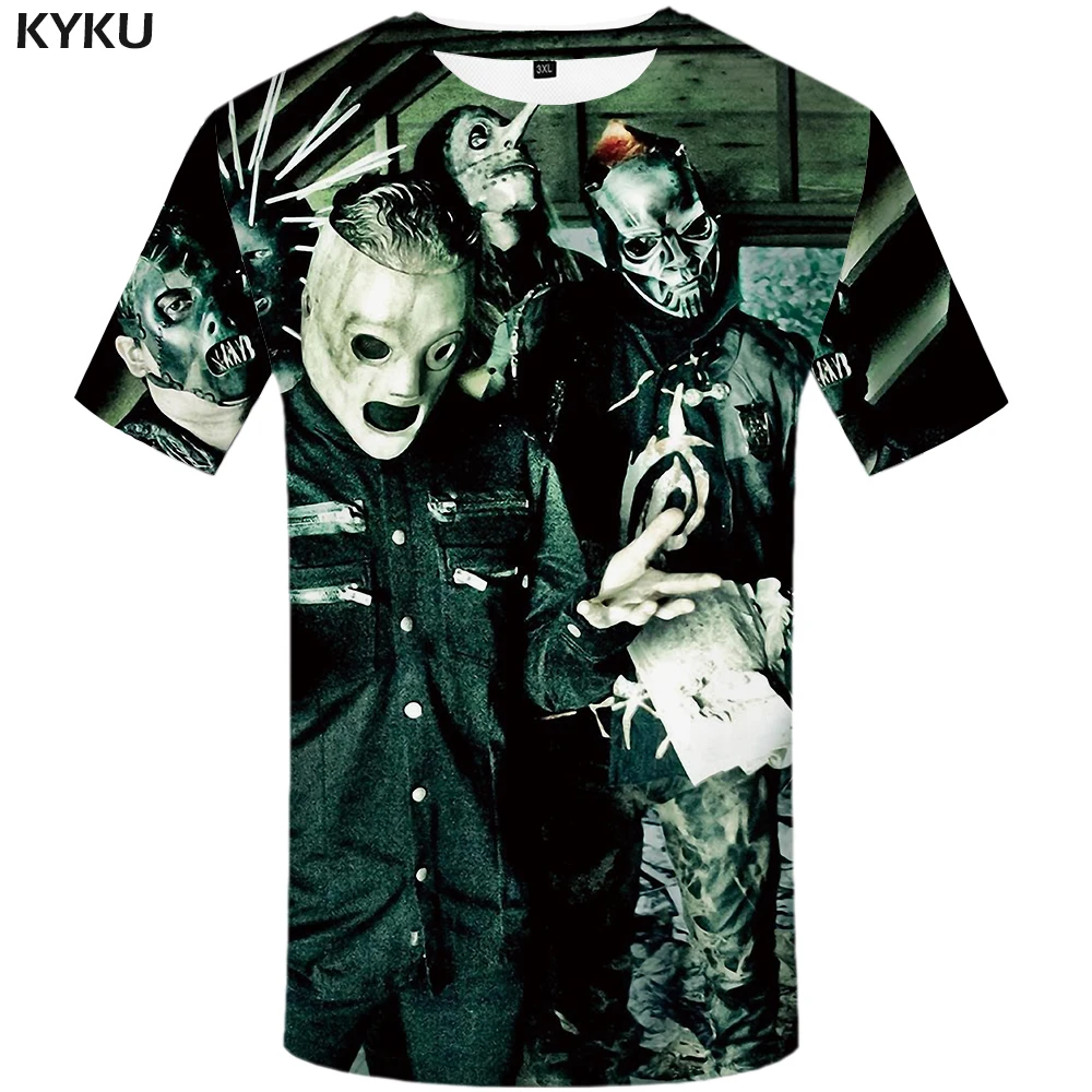 KYKU Slipknot T Shirt Men Character Tshirt Black 3d Printed T-shirt Anime Clothes Punk Rock Tee Band Mens Clothing Summer 2018