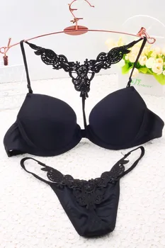 

Front button sexy little red sweet push up cover young girl underwear bra set thong Y Straps B Cup Solid Color