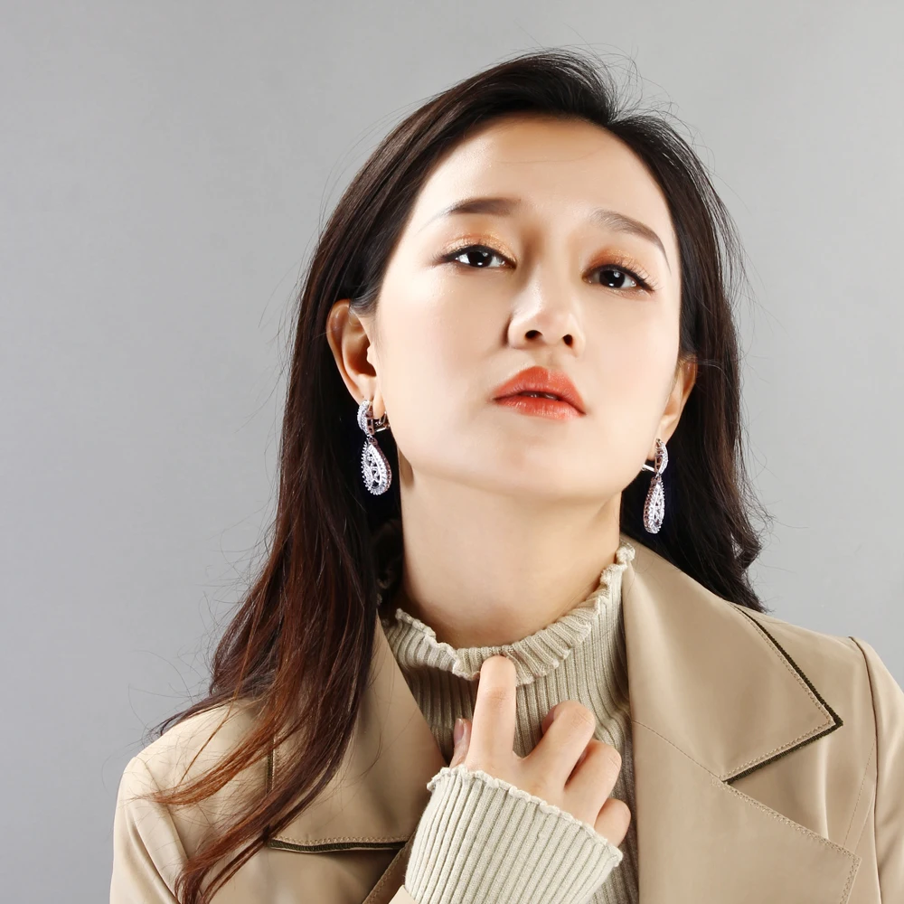 Long drop earrings zircon crystal stones aretes women white dangling earring party Jewelry wedding Accessories