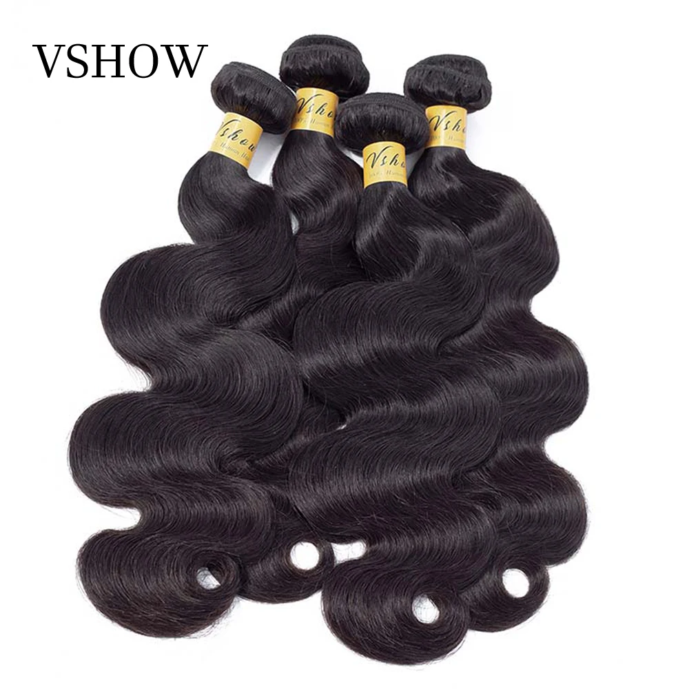 

VSHOW Human Hair Weave Bundles Brazilian Body Wave Hair Bundles Hair Extensions 4 Bundle Deals Remy Hair 10-26 inches