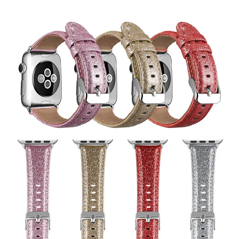 

Bright Bling Bling Leather Straps for Apple Watch Band 42mm 38mm 44mm 40mm Bands Leather Bracelet for iWatch 432 44mm Band Strap