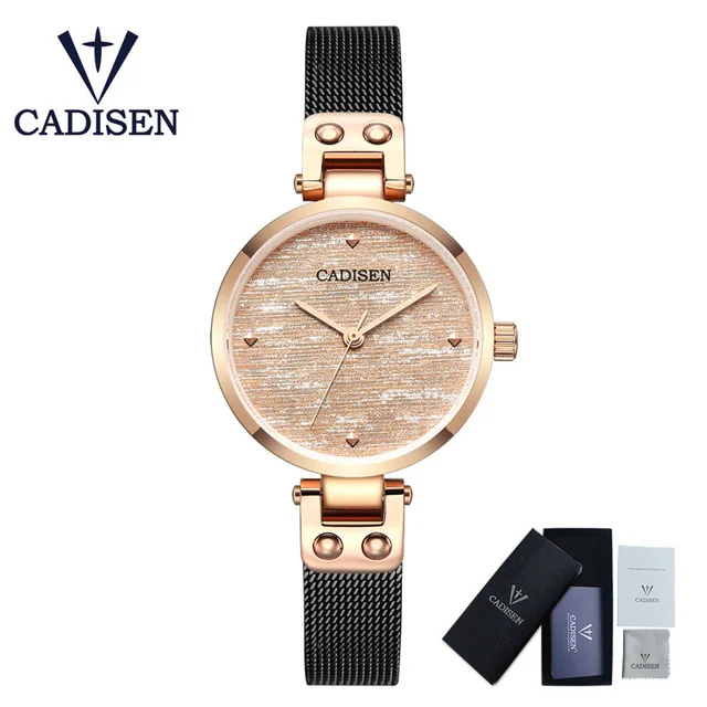 CADISEN новые женские часы женские роскошные Брендовые Часы Модные женские кварцевые наручные часы с золотым сапфировым кристаллом циферблат Reloj Mujer - Цвет: black