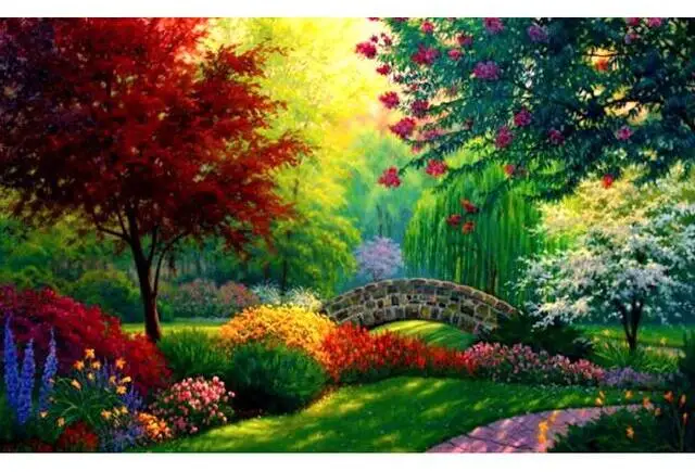 

Diy Diamond Mosaic embroidery Scenic Crystal Diamond Painting Cross Stitch Landscape Forest Bridge Needlework Home Decorative