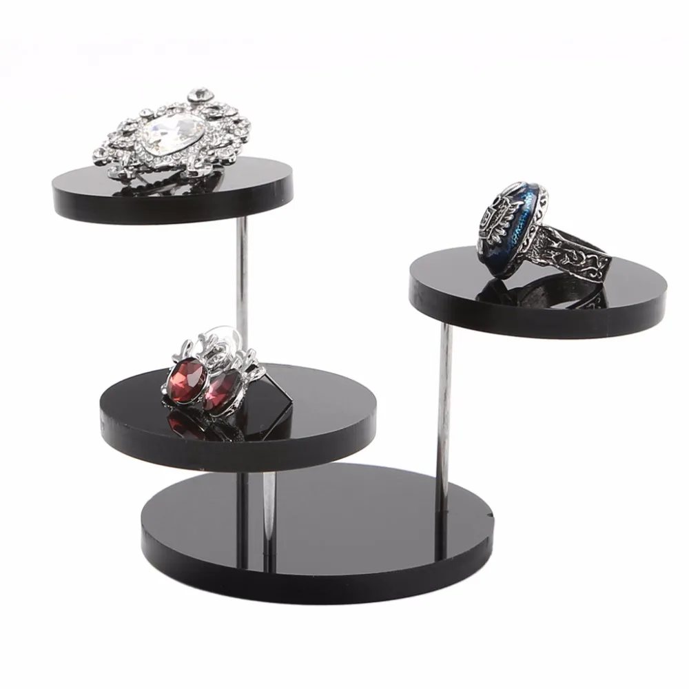 

JAVRIK New Fashion Jewelry Display Stand Acrylic Necklace Bracelet Earring Round Tray Rack Case New Balck
