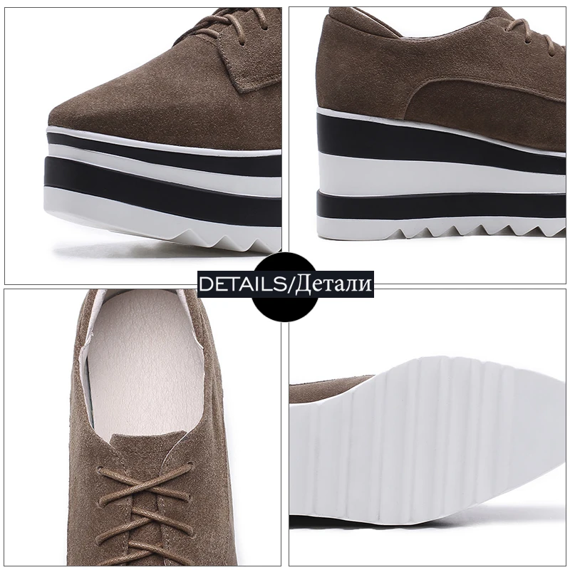 Dames Printemps Nouveau 2019 Suede noir Bout Chaussures Plate Carré Brown Mode Sneaker forme Casual Wetkiss Femmes Vache Lacets Appartements aPpv7x