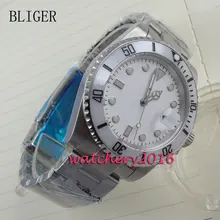 new 40mm Bliger white dial luminous markers ceramic bezel date adjust sapphire glass Automatic movement Men’s business Watch