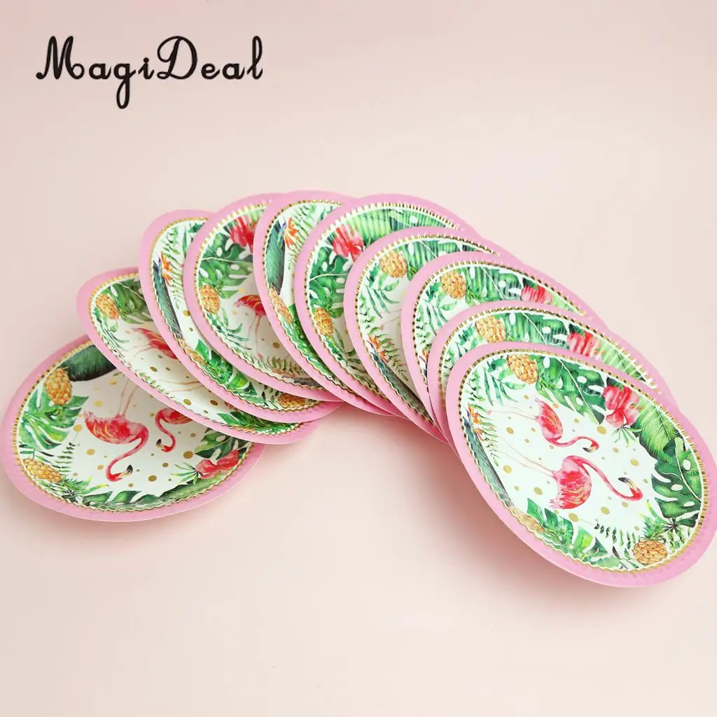 

MagiDeal 10x Pink Green Watercolor Flamingo Paper Plates Disposable Party Tableware