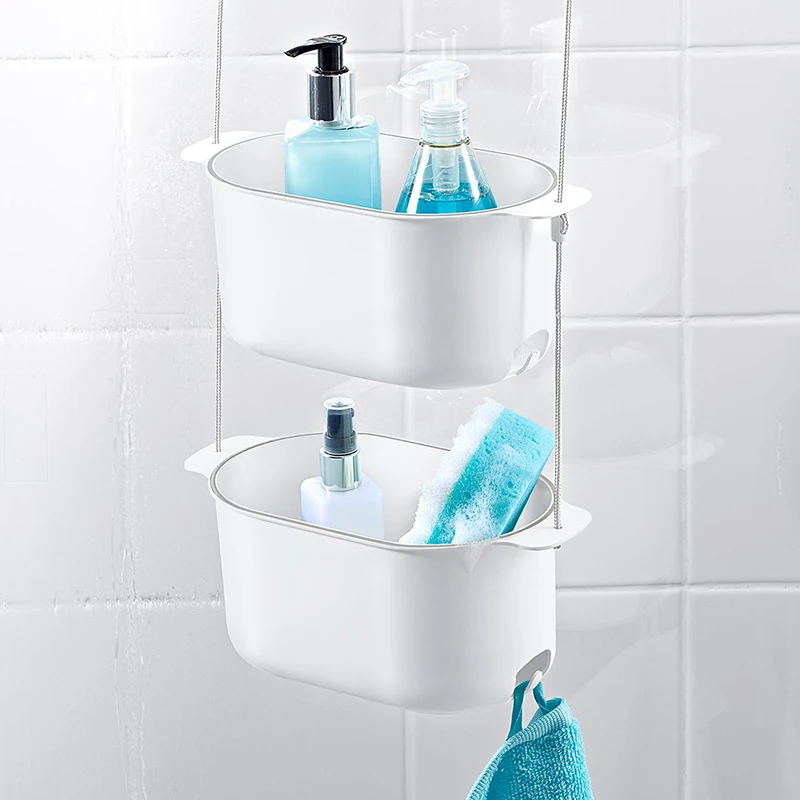 Two Layer Plastic Hanging Shower Bath Basket High Quality Shampoo Holder Washing Shower Basket