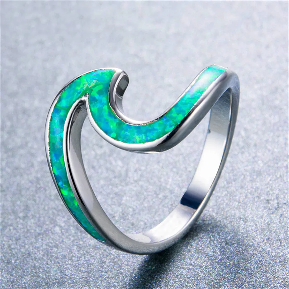 SanLan милые зеленые огненные опаловые волнистые кольца для мужчин и женщин