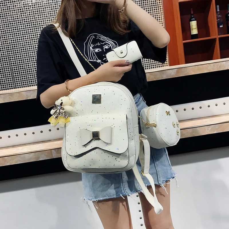 Женский школьный рюкзак HANEROU 3 шт./компл. из искусственной кожи с бантом