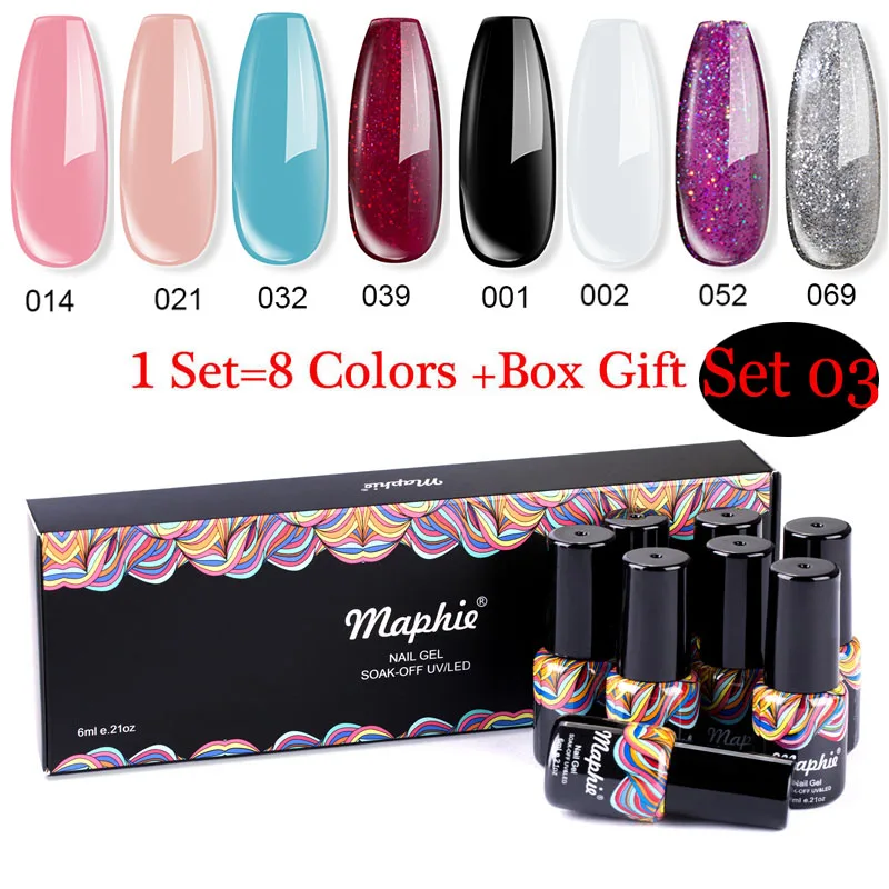 

Maphie 8Pcs/Lot Glitter Gel Polish Packing With Box Nail Art Set DIY Nail Design Led Gel Polish Soak Off UV Nail Enamel Gel