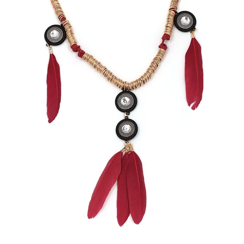 New Arrival feather pendant fashion necklace design statement tassel necklace & pendant choker collar pendantNecklace (red)NHJJ1540