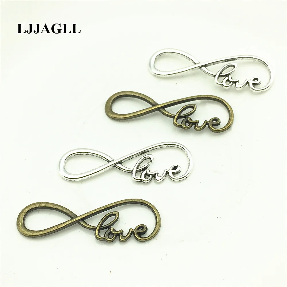 

LJJAGLL Jewelry Findings Metal Chain Diy Connectors Infinite Love Charm 20PCS 2Color 12*39mm Bracelets Diy Components ALJQ001