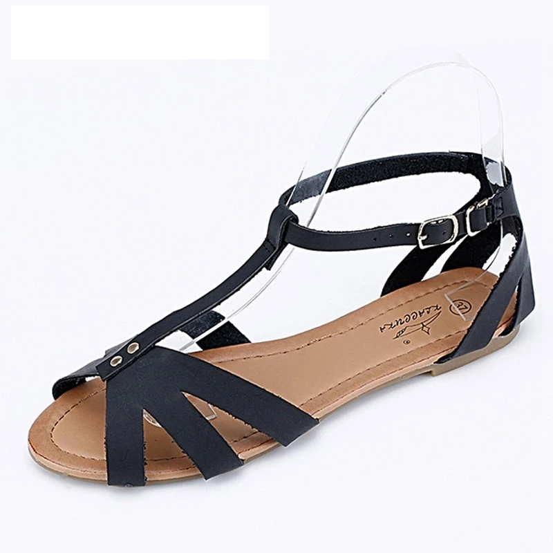 

2016 New Gladiator Sandals Casual Flat Shoes Woman Summer Style Flats Fashion Buckle Women Shoes Plus Size 36-40 XWZ2009