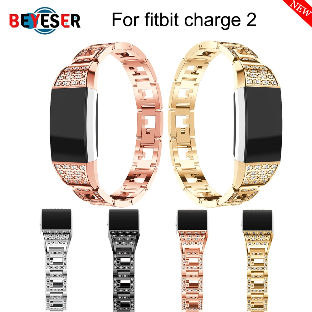 

Crystal Stainless Steel Watch Band Wrist strap Smart Wristband Bracelet Wearable Belt Strap with Rhinestone For Fitbit charge 2