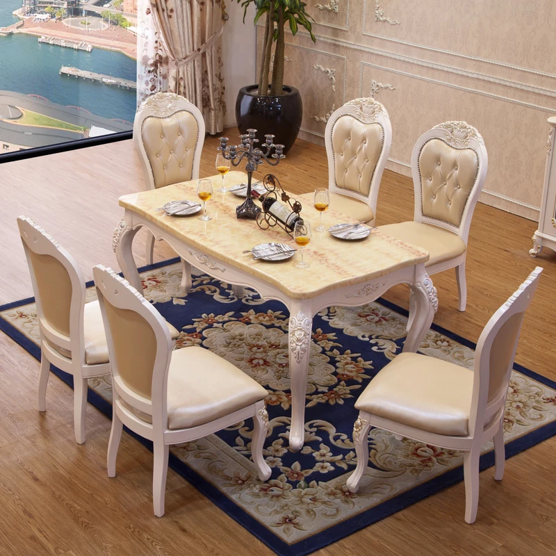 European-Style Solid Wood Marble Dinning Table Set European-Style Solid Wood Marble Dinning Table Set